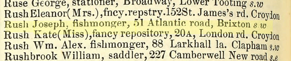1880 directory, Joseph Rush and Wm. Alex. Rush
