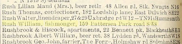 1920 directory, William Rush, alphabetical section