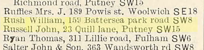 1920 directory, William Rush, under Fishmongers