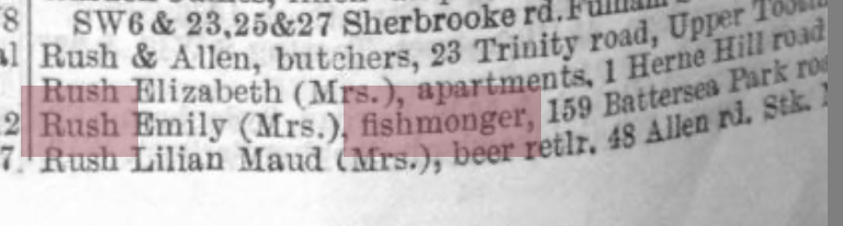 Directory, Mrs Emily Rush, 159 Battersea Park Road